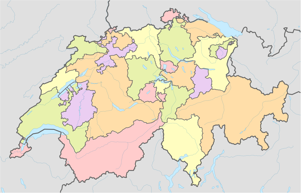 26 Cantons of Switzerland, including 6 half-Cantons