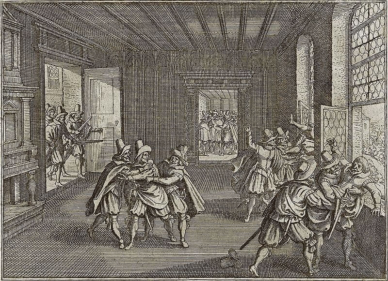 A later woodcut of the Second/Third Defenestration (Yeet) of Prague in 1618
