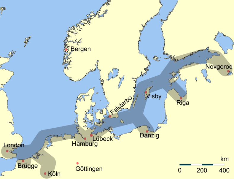 Main trading routes of the Hanseatic League