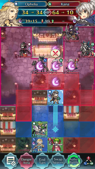 Ophelia heavily chunks Kana and her adjacent allies with her powerful AoE Special activation