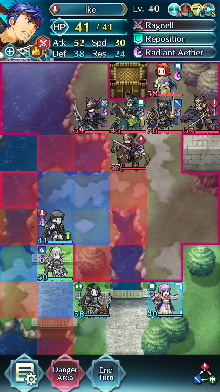 In this screenshot, I'm using Ike to bait both Cavaliers over to the left hand side of the map and Corrin is providing him with Defensive buffs