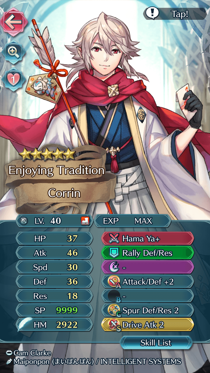 Even with his base build, New Year Corrin can provide hefty buffs to other units.
