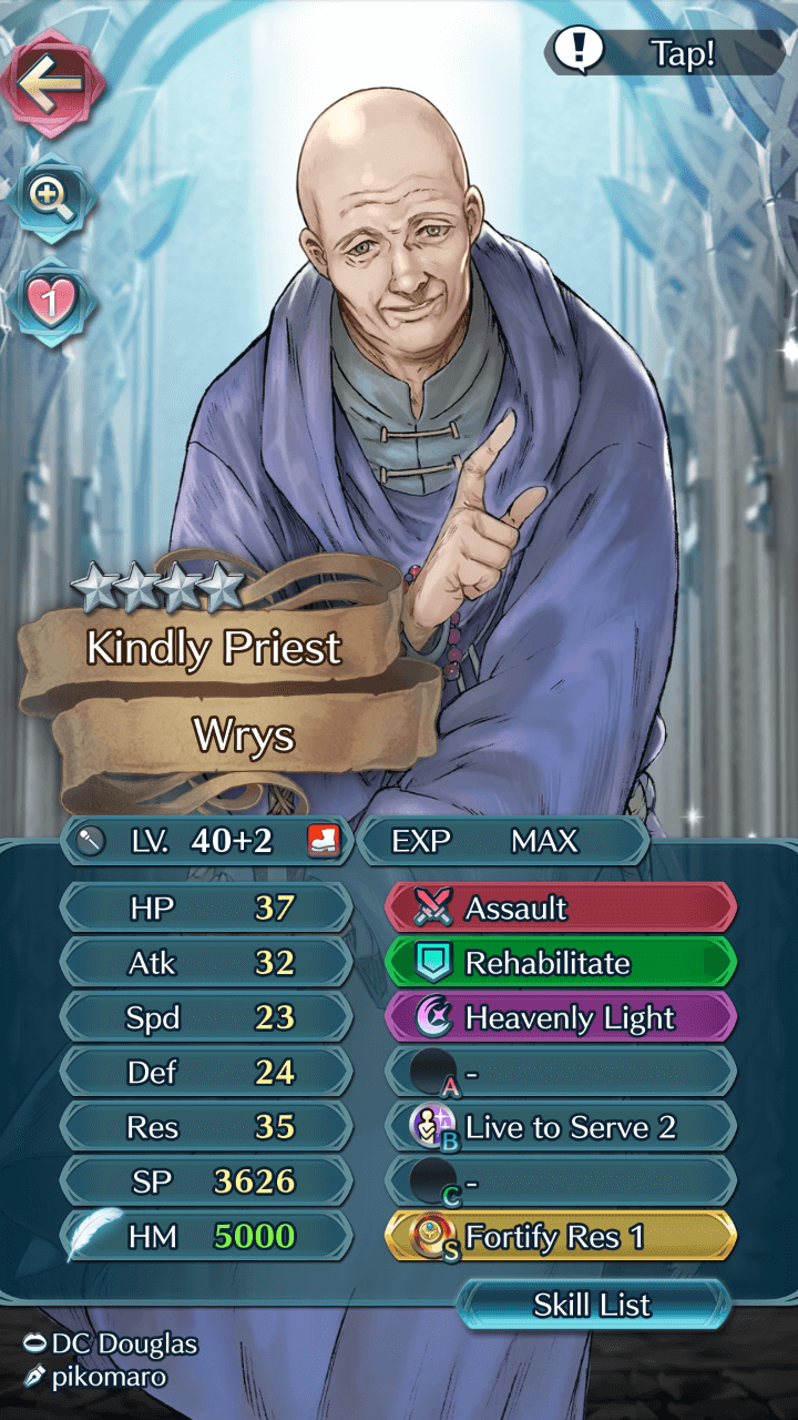 Wrys is a freely available healer who's useful even at four star rarity with Rehabilitate.