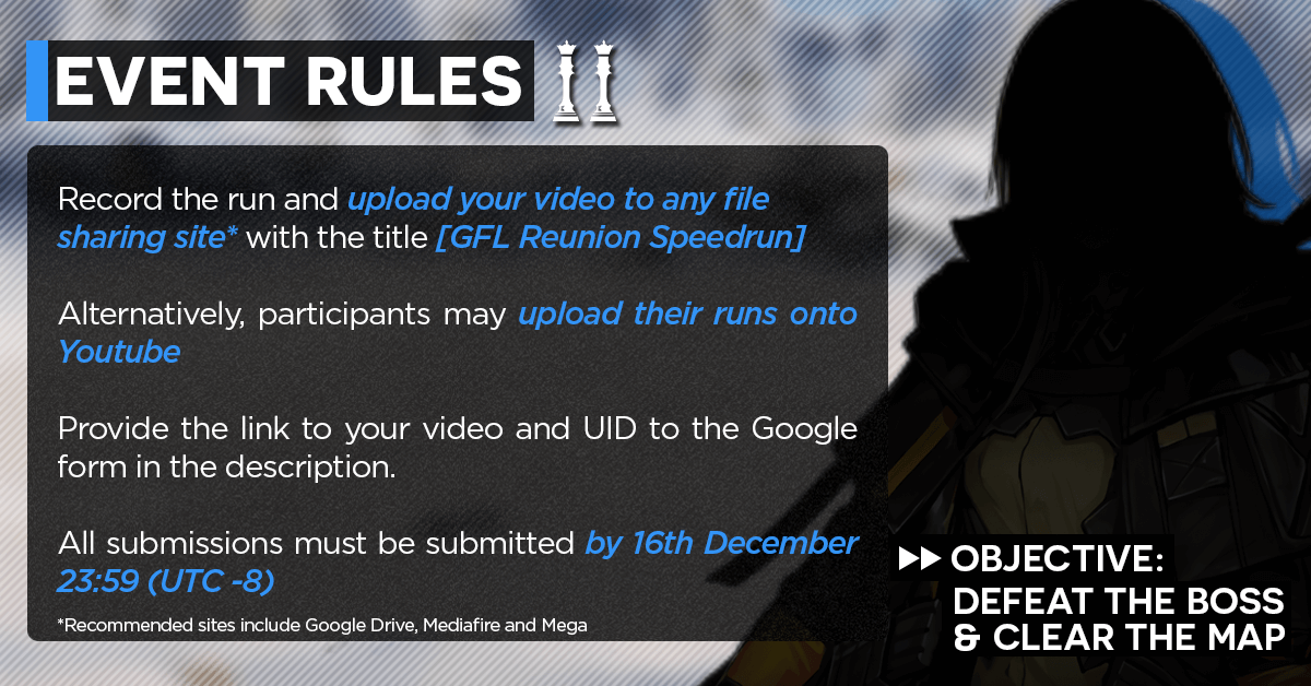 "Bitter Reunion" GFL Community Speedrun Event Rules #2, covering submission process