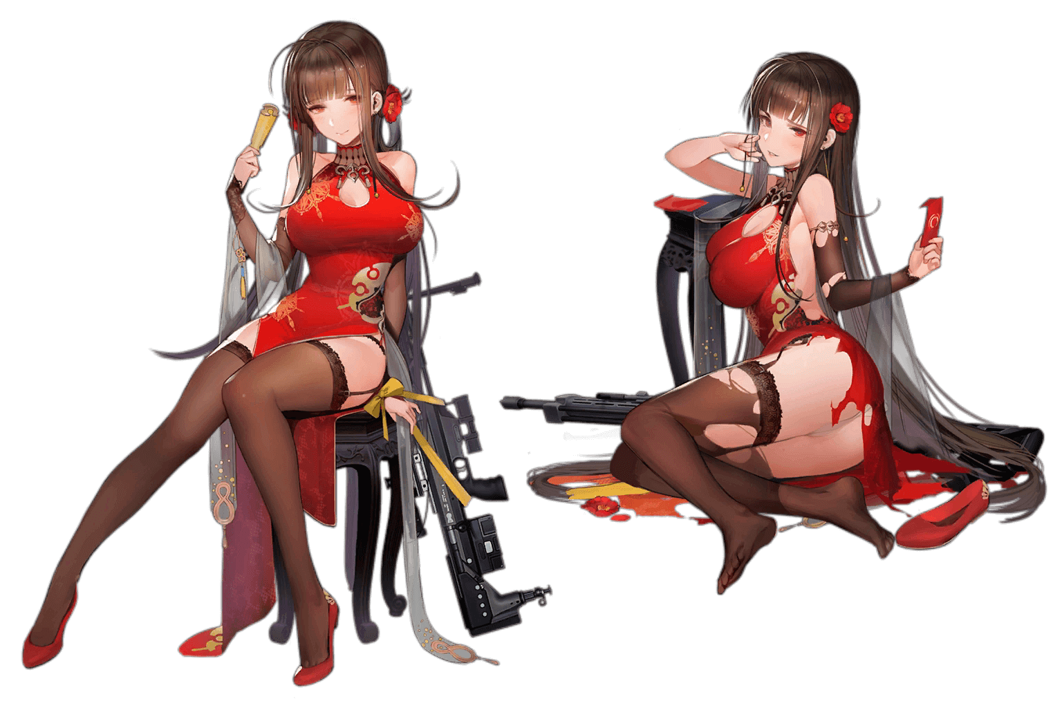 DSR-50's "Red Peony" Live2D Costume, normal and damaged art