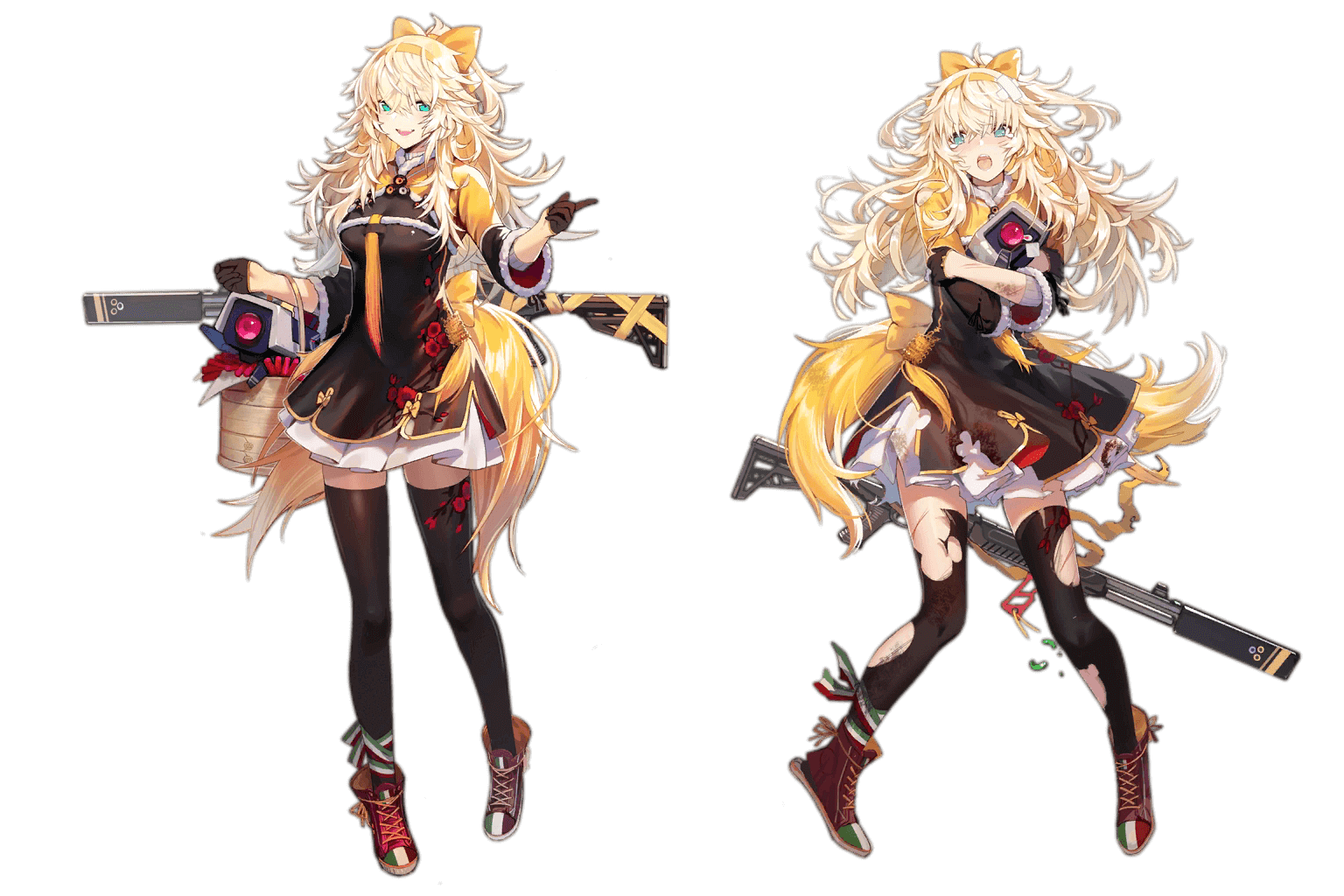 S.A.T.8's "Wintersweet" costume, normal and damaged art