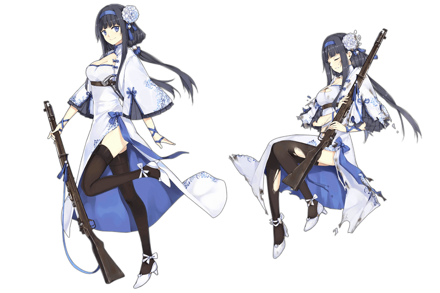 Type81R's "White Camellia" Costume, normal and damaged art