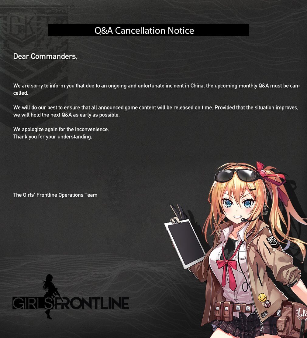 Monthly Q&A Cancellation Notice