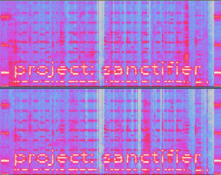 spectrogram of audio which reveals "project sanctifier"