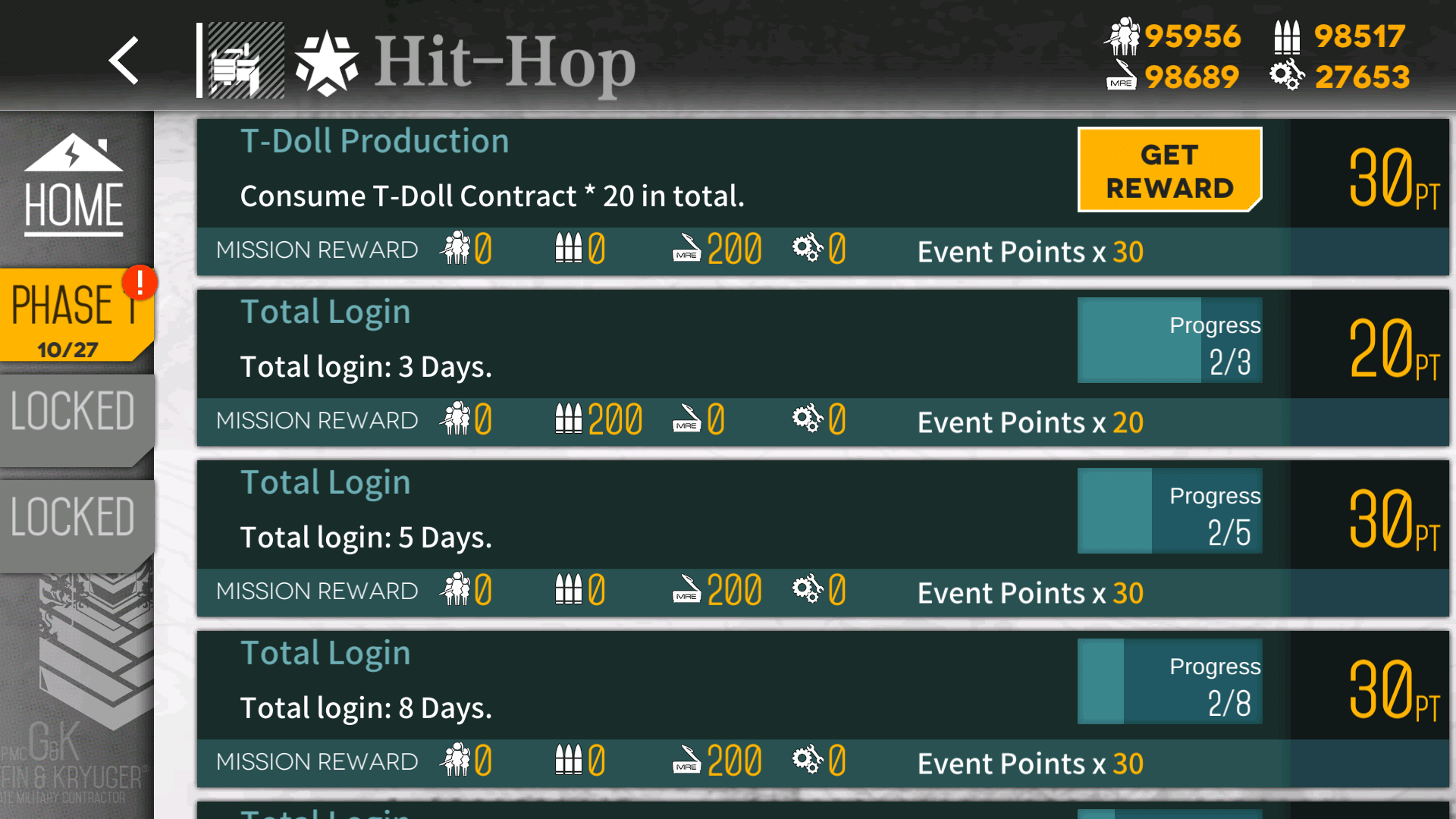 "Hit-Hop" PM-9 point event quests screen