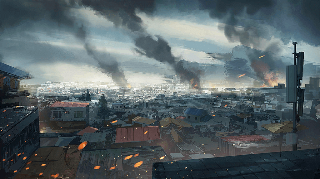 CG of Bremen's refugee district burning after the riots.
