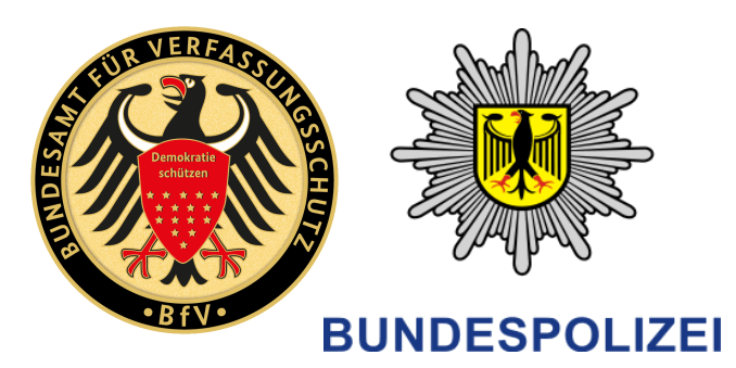 Logos of the Bundesamt für Verfassungsschutz and Bundespolizei. 