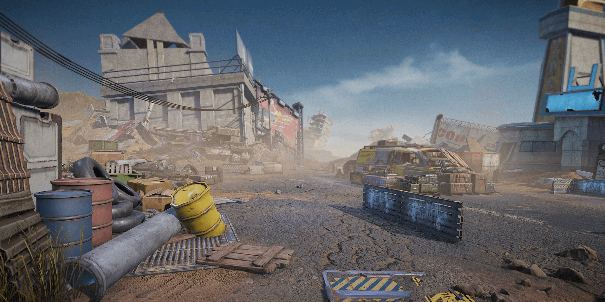 An unknown town left deserted in the Yellow Zone wastes.