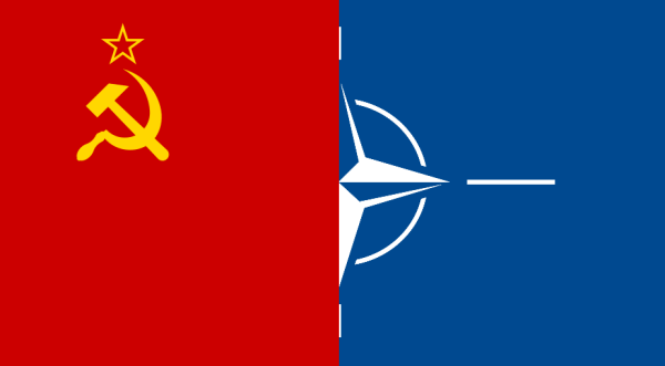 Combined flags of the Union of Soviet Socialist Republics and North Atlantic Treaty Organization.
