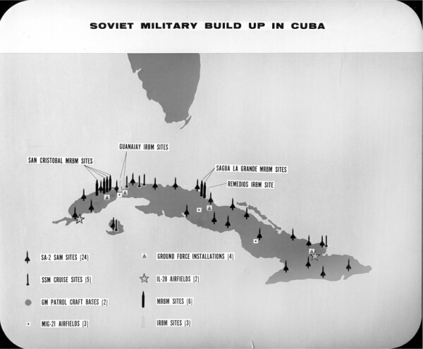 Map released by the US Department of Defense showing the Soviet build up in Cuba.