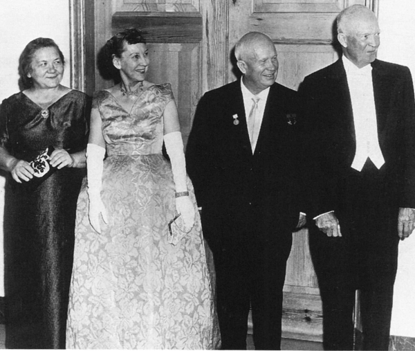 First Secretary Nikita Khrushchev, President Dwight D. Eisenhower, and their wives during Khrushchev's September 1959 visit.