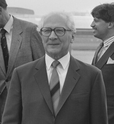 Chairman of the State Council Erich Ernst Paul Honecker while visiting Dutch Prime Minister Ruud Lubbers in June 1987.
