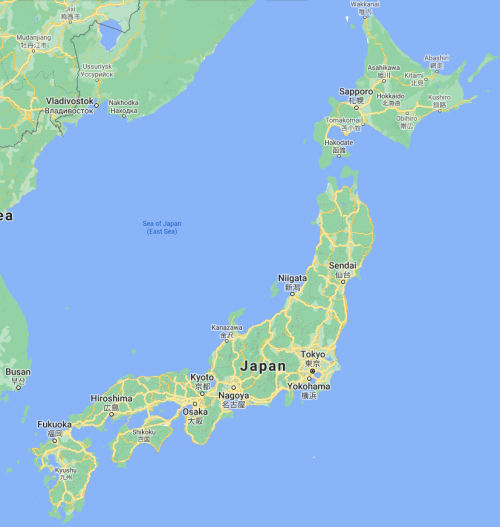 Map of the four major islands of Japan.