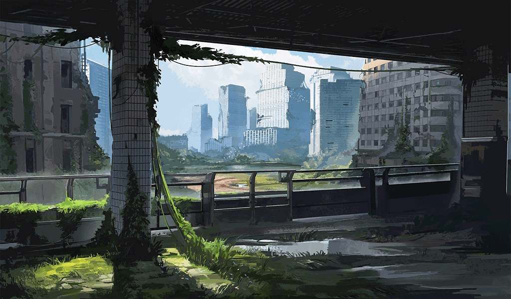 CG of an overgrown city.