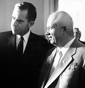Vice President Richard Nixon and First Secretary Nikita Khrushchev in July 1959.
