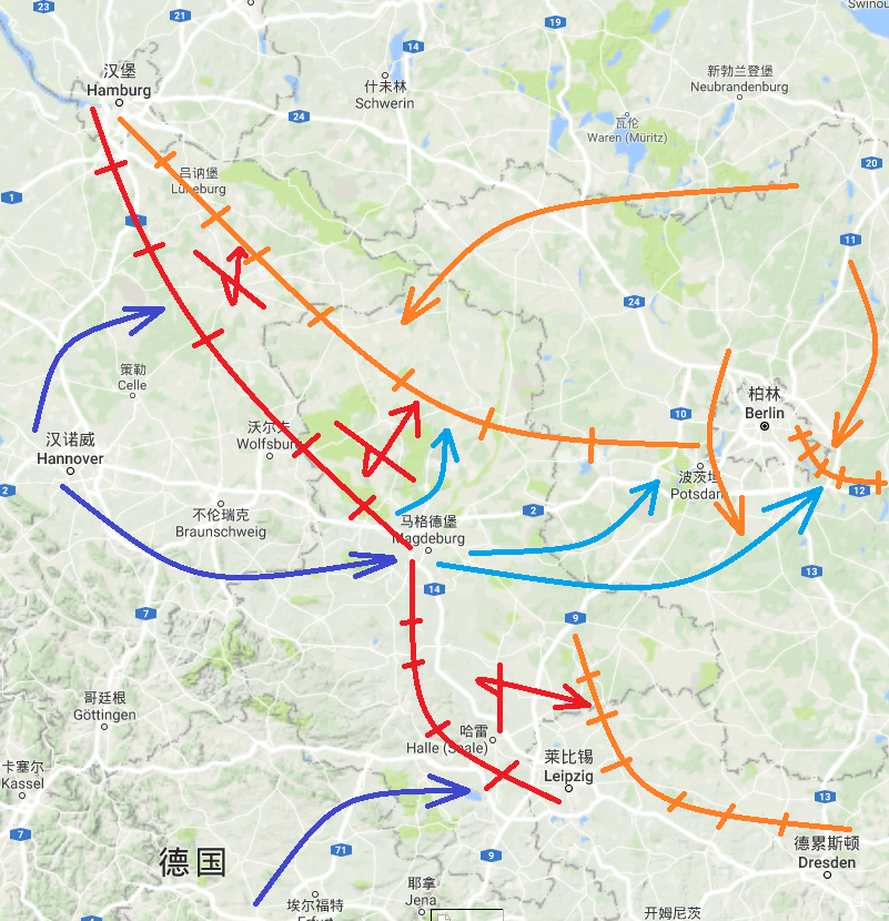 Map of the American invasion into East Germany and the Warsaw Pact fortifications in 2047. This map may not be entirely canonical.
