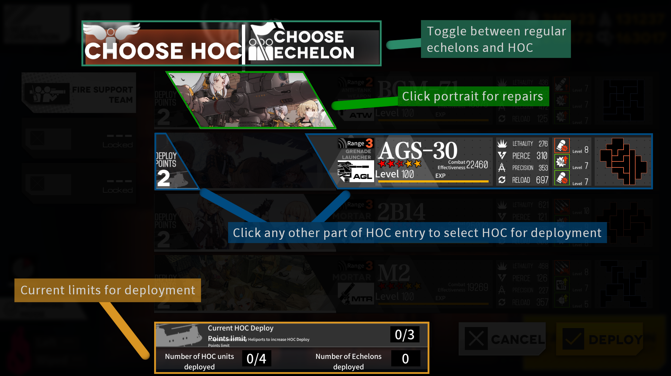 Deployment screen for HOC explanation