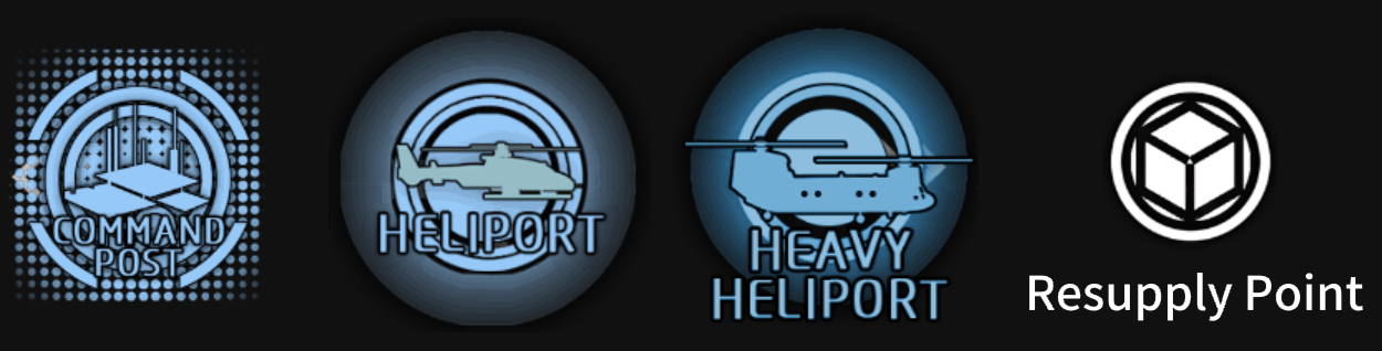image of hq, heli, heavy heli and resupply point