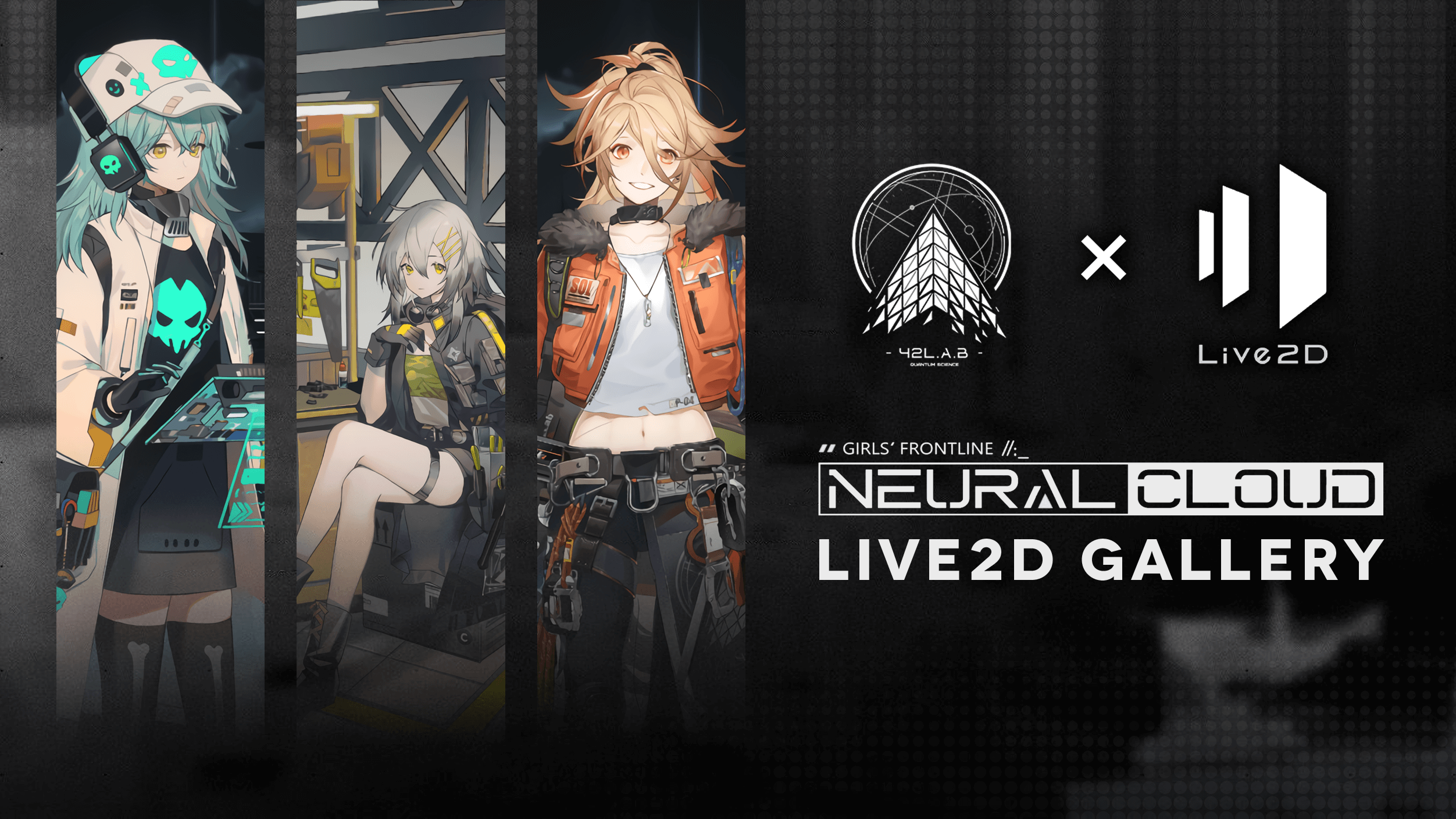 "Project Neural Cloud Live2D Gallery" cover image featuring Sol, Antonina, and Croque
