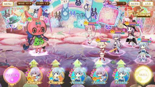 Each character has a total of five discs, and has at least one of each. When battle begins, the discs of every party member are combined and shuffled, and then five discs are randomly dealt each turn. The discs show the character’s image as well as their connect gauge. The player chooses three discs for each turn of combat.