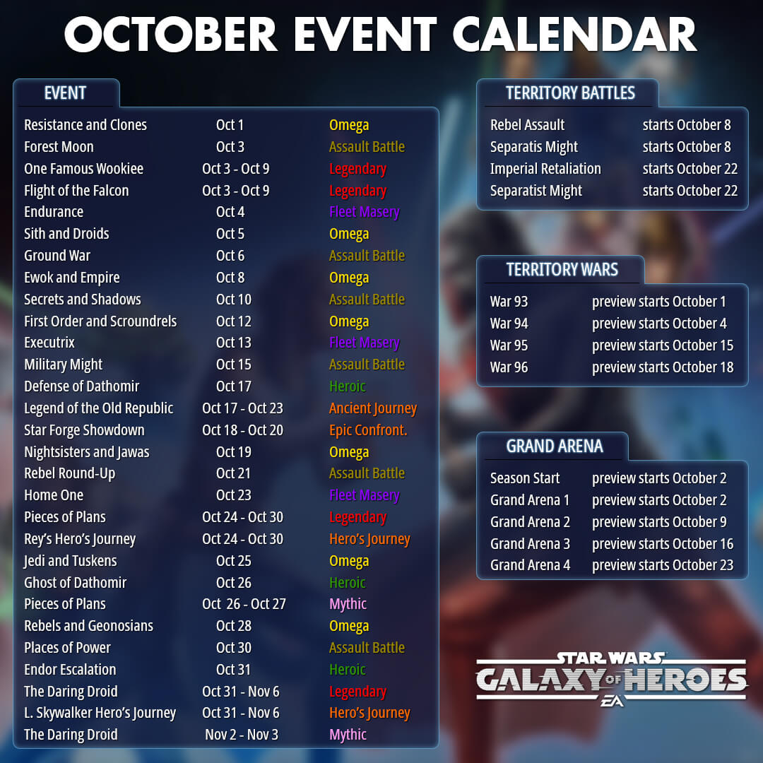 October SWGOH Calendar