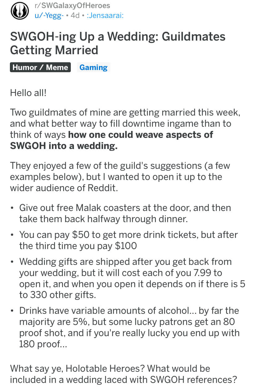 Swgoh Wedding