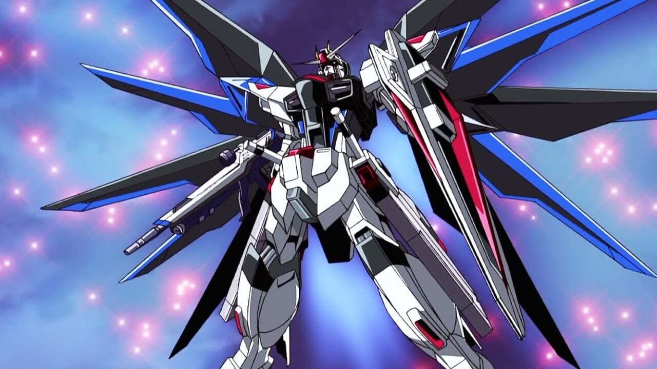 Freedom Gundam with its wings deployed