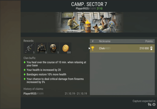 This image shows the opening screen for the Sector 7 Camp, and player rankings