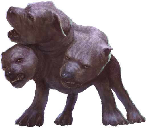 A large dog with three heads.