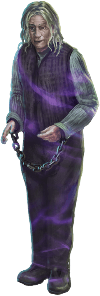 Mr. Ollivander with chains binding his wrists.