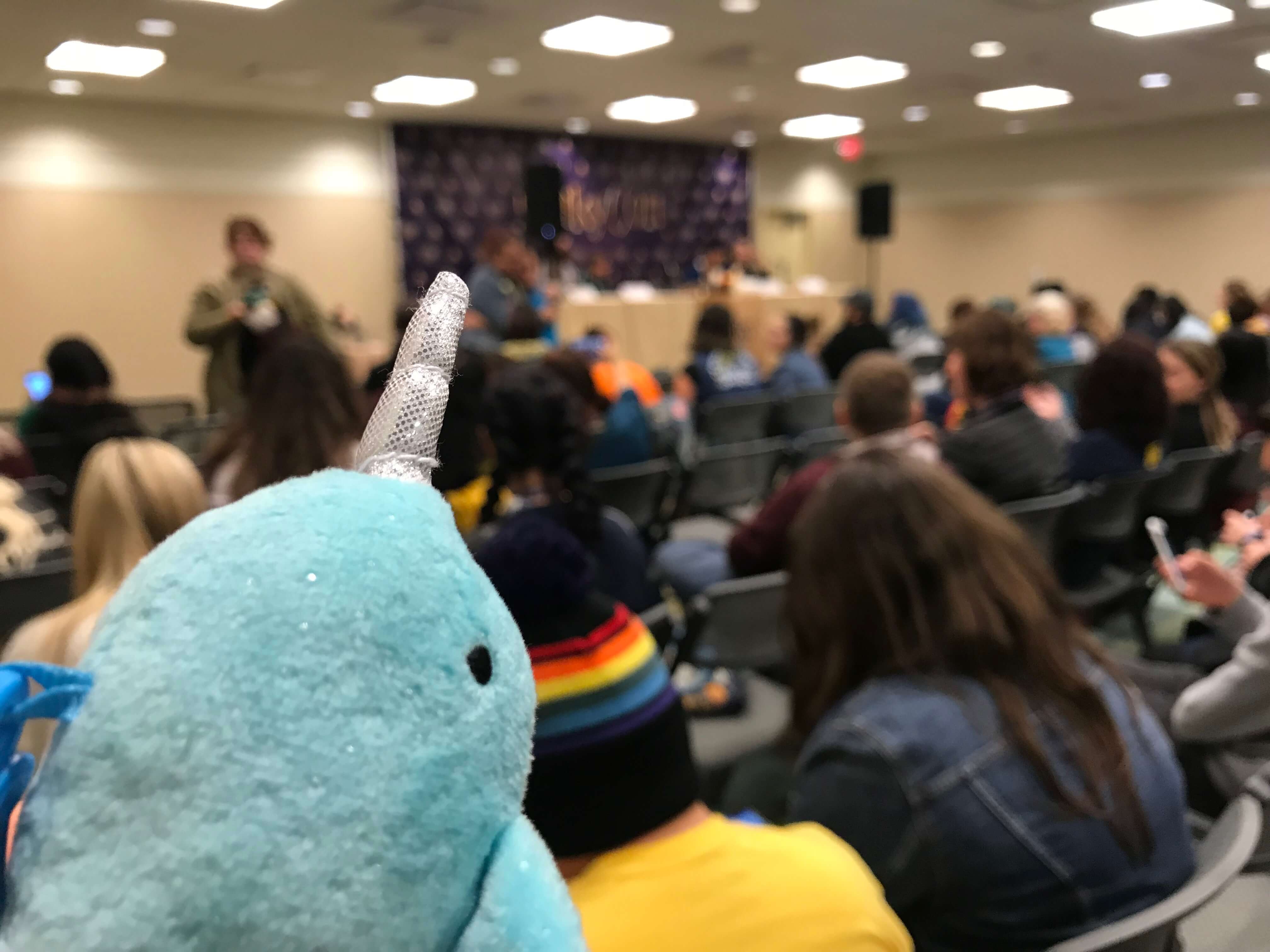 Narwhal listening to a panel
