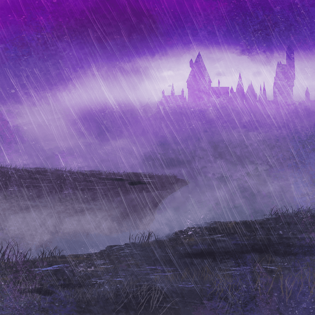 A rainy field outside of Hogwarts Castles.