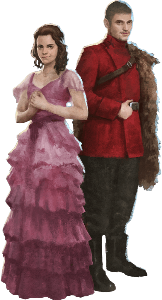 Hermione and Viktor Krum in their Yule Ball outfits.