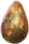 A lumpy, brown egg with green speckles.