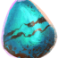 A blue egg with two copper veins across the middle.