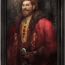 A portrait of a bearded wizard in red robes.