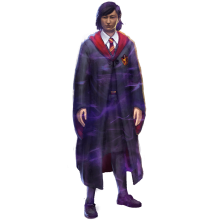 A female Gryffindor student wearing her school robes.
