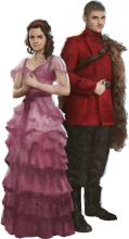 Hermione and Viktor Krum in their Yule Ball outfits.