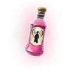 A bottle filled with a glowing, red potion.
